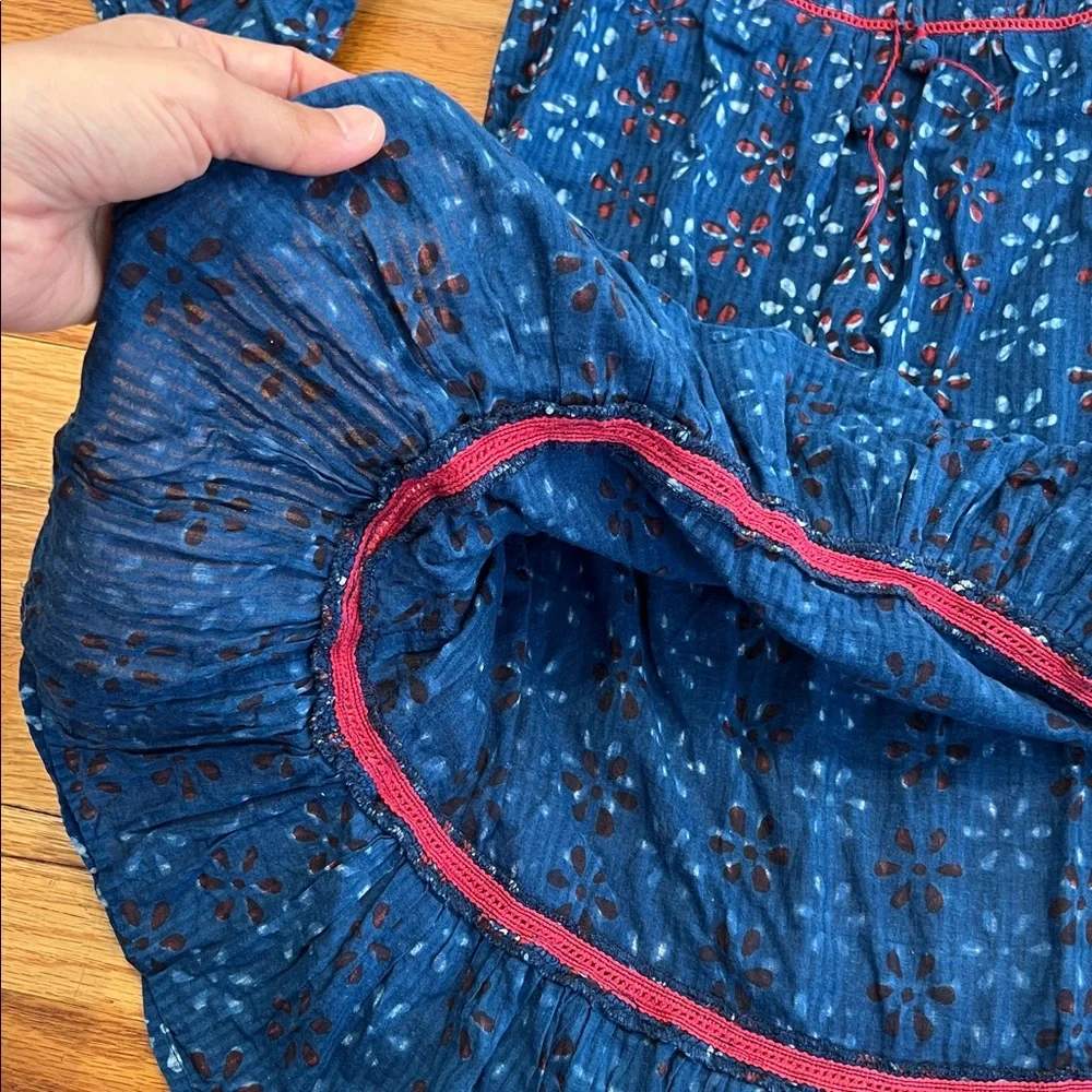 Beautiful Fabindia Red, White, Blue Floral Pattern Cotton Flounce Girls Dress